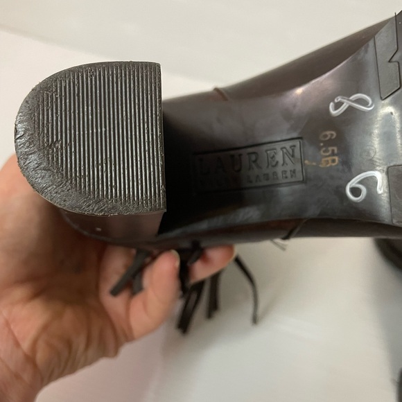 Lauren Ralph Lauren Carah Brown Leather Tasseled Zip Ankle Boots Size 6.5 - Picture 5 of 9